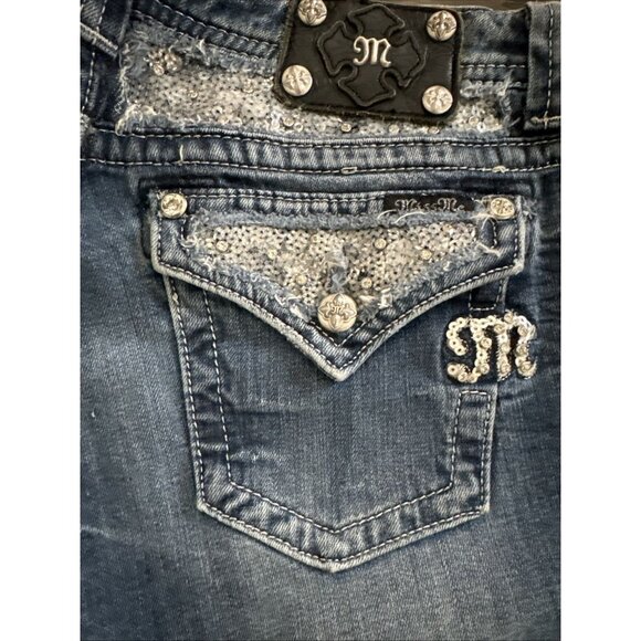 Miss Me Y2K Jeans Bling Rhinestone Back Flap Bootcut MED Wash JE5731E4R Size 31 - Picture 11 of 16